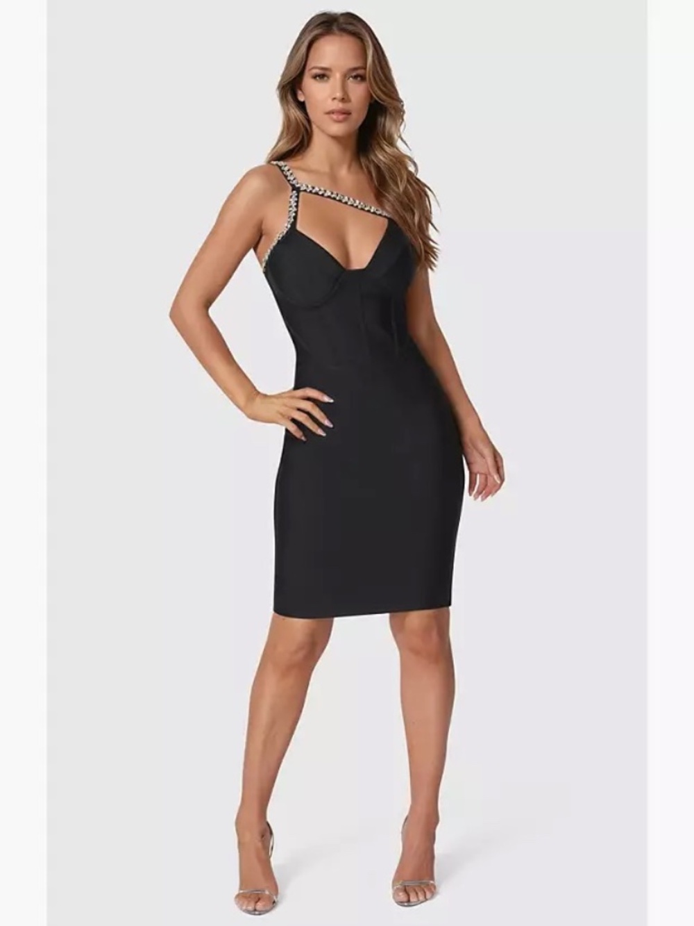 Bebe XS Black One-Shoulder Bandage Bodycon Dress – NWT